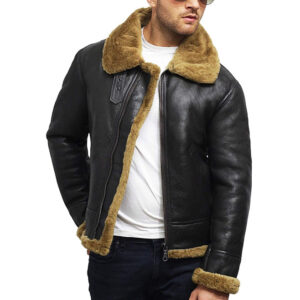 Men’s B3 Aviator Sheepskin Shearling Leather Flying Jacket – Vintage Pilot Jacket