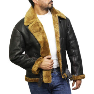 Men’s RAF Sheepskin Shearling Aviator Jacket – Real Leather Pilot Flying Jacket