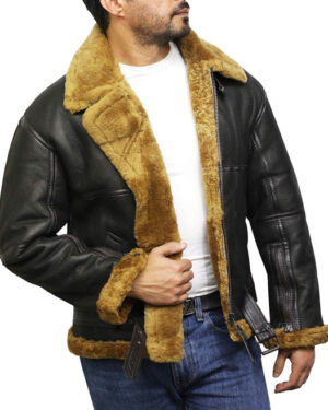 Men’s RAF Sheepskin Shearling Aviator Jacket – Real Leather Pilot Flying Jacket