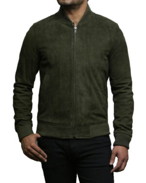 Men’s Retro Goat Suede Varsity Leather Bomber Jacket – Classic Vintage Style Athens - green