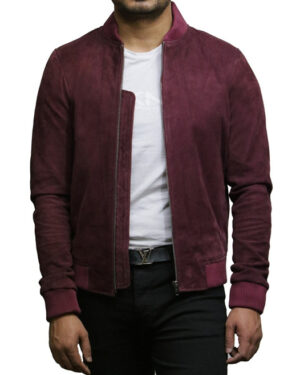 Men’s Retro Goat Suede Varsity Leather Bomber Jacket – Classic Vintage Style Athens - burgundy