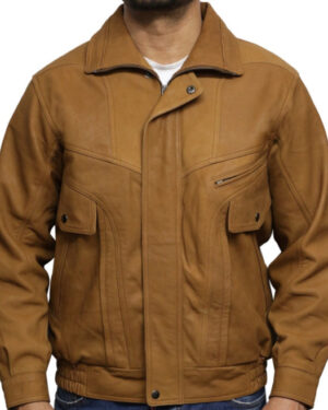 Men’s Classic Harrington Leather Bomber Jacket – Vintage Style Jacket Minsk - tan
