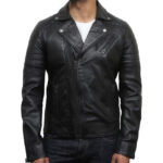 Men’s Slim Fit Brando Style Leather Biker Jacket – Cross Zip Motorcycle Rider Jacket