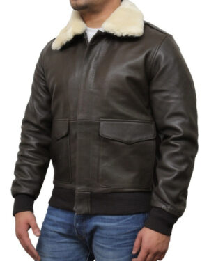 Men’s A2 Cowhide Leather Air Force Bomber Jacket – Vintage Pilot Flight Jacket Montreal - brown