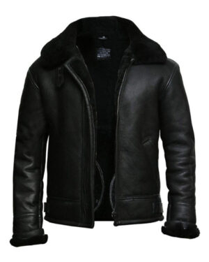 Men’s B3 WWII Sheepskin Shearling Aviator Jacket – Classic Leather Pilot Flying Jacket - black