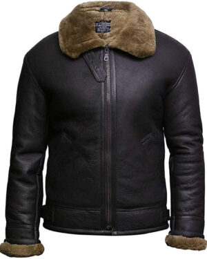 Men’s B3 WWII Sheepskin Shearling Aviator Jacket – Classic Leather Pilot Flying Jacket - brown