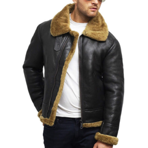 Leather Bomber Sheepskin Shearling Jacket Mens | B3 Aviator Flying Jacket