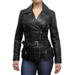 Women’s Long Leather Moto Biker Coat – Classic Style Jacket Quito