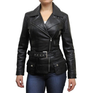Women’s Long Leather Moto Biker Coat – Classic Style Jacket Quito