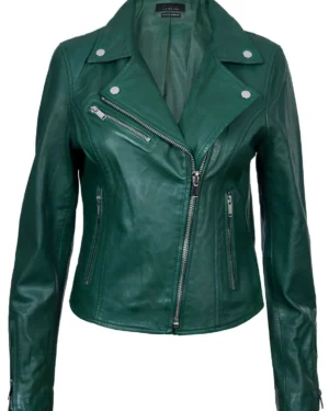 Women’s Classic Leather Moto Biker Jacket – Brando Style Jacket Loughton - green