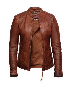 Women’s Tan Leather Moto Biker Jacket – Classic Style Jacket Prague