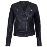 Women’s Collarless Leather Moto Biker Jacket – Modern Fit Padova