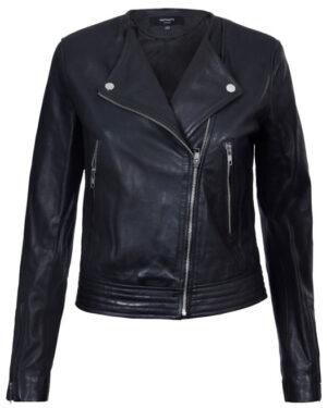 Women’s Collarless Leather Moto Biker Jacket – Modern Fit Padova