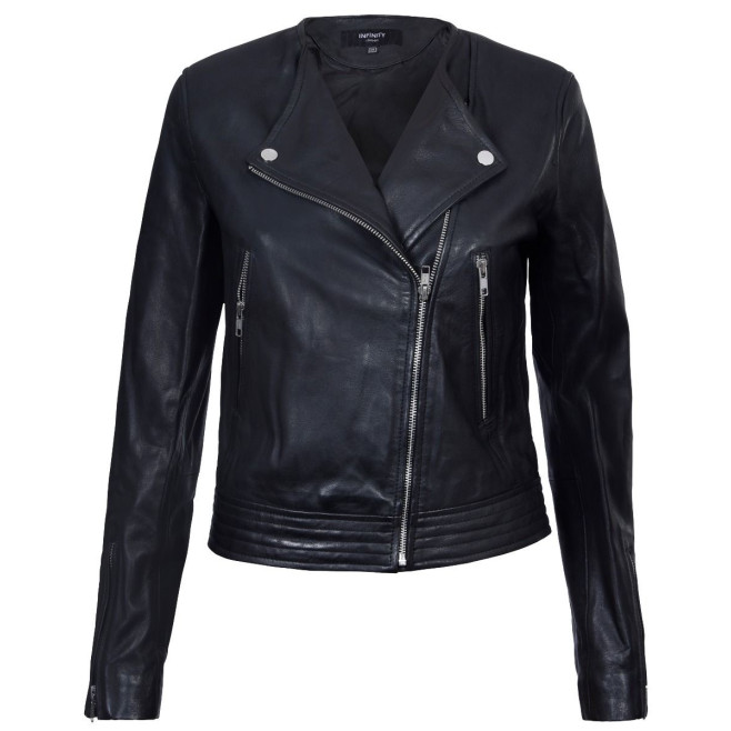 Women’s Collarless Leather Moto Biker Jacket – Modern Fit Padova