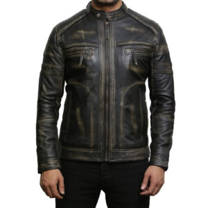 Men’s Vintage Black Leather Biker Jacket – Classic Motorcycle Jacket Naples