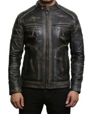 Men’s Vintage Black Leather Biker Jacket – Classic Motorcycle Jacket Naples