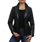 Women’s Leather Two Button Blazer – Classic Fit Jacket Newport