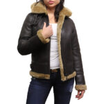 Women’s Hooded Shearling Aviator Jacket – Warm Leather Flying Coat Palermo
