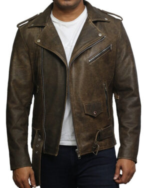 Men’s Vintage Goat Suede Leather Brando Biker Jacket – Classic Rider Jacket Melbourne - rustic-brown