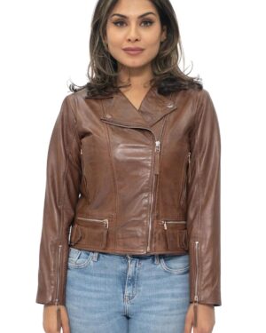 Women’s Classic Leather Biker Jacket – Timeless Moto Jacket Stockholm - brown