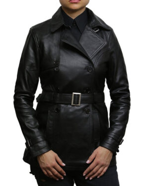 Women’s Mid-Length Leather Trench Coat – Classic Elegant Coat Oakham