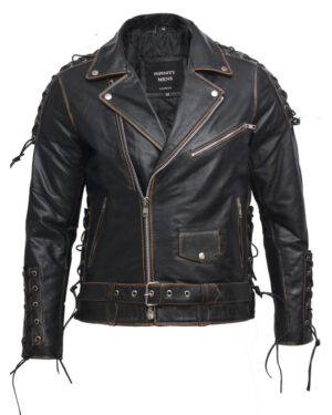 Men’s Embossed Brando Leather Biker Jacket – Classic Motorcycle Jacket Chicago