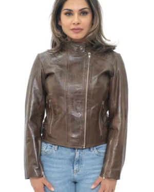 Women’s Leather Moto Biker Jacket – Classic Style Jacket Celaya - brown