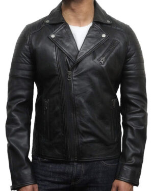 Fagernes Style Men's Brando Cross Zip Leather Motorcycle Jacket