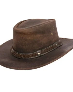 Australian Real Leather Cowboy Hat – Classic Outback Bush Hat - brown