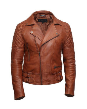 Men’s Classic Nappa Leather Biker Jacket – Retro Motorcycle Jacket - tan