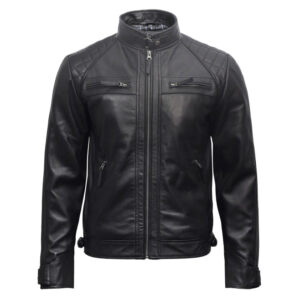 Men’s Vintage Quilted Leather Racing Biker Jacket – Zipped Motorcycle Jacket