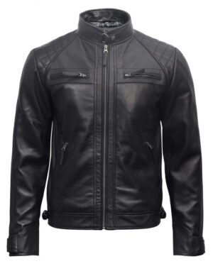 Men’s Vintage Quilted Leather Racing Biker Jacket – Zipped Motorcycle Jacket