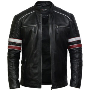 Men’s Quilted Leather Motorcycle Jacket – Racing Biker Jacket Brevik