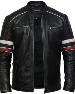 Men’s Quilted Leather Motorcycle Jacket – Racing Biker Jacket Brevik