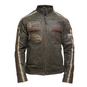 Men’s Moto Racing Leather Jacket – Biker Jacket with Badge Design