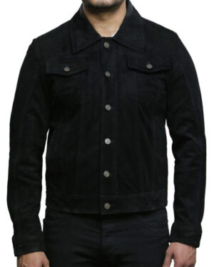 Men’s Vintage Goat Suede Leather Trucker Jacket – Classic Casual Jacket Taraz