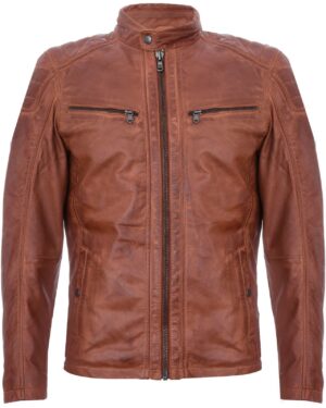 Men’s Vintage Quilted Leather Racing Biker Jacket – Classic Zip Style - navy
