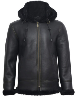 Men’s Hooded B3 Sheepskin Leather Aviator Jacket – Pilot Flying Jacket Columbus
