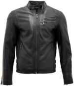 Men’s Black Nappa Leather Racer Biker Jacket – Classic Motorcycle Style