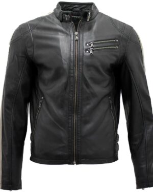 Men’s Black Nappa Leather Racer Biker Jacket – Classic Motorcycle Style