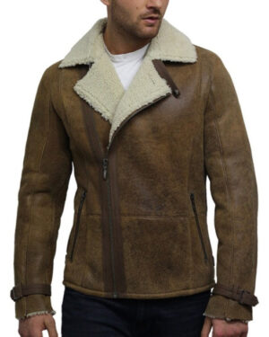 Men’s Sheepskin Leather Biker Jacket – Double Breasted Motorcycle Jacket Manila - tan