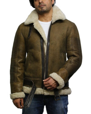 Men’s Brown Sheepskin Flight Jacket – Vintage Aviator Jacket Kansas - brown