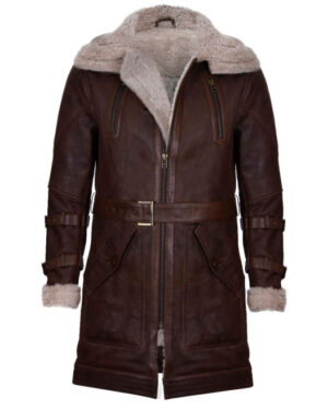 Men’s Warm Sheepskin Leather Trench Coat – 3/4 Length Winter Coat Medina