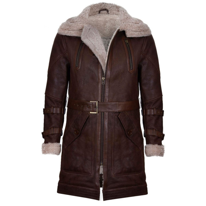 Men’s Warm Sheepskin Leather Trench Coat – 3/4 Length Winter Coat Medina