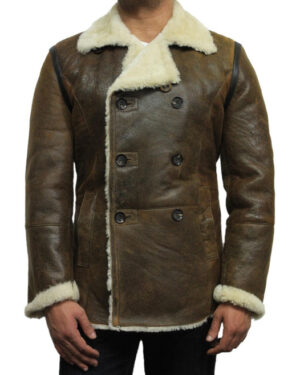 Men’s Shearling Sheepskin Double Breasted Pea Coat – Winter Coat Valencia