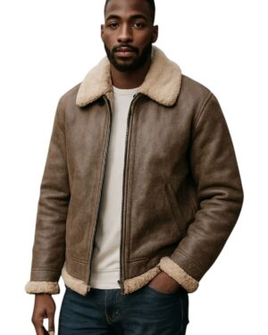 Men’s B3 WW2 Sheepskin Leather Aviator Jacket – Classic Pilot Flying Jacket Houston - grey