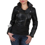 Women’s Cropped Leather Moto Biker Jacket – Brando Style Jacket Longtown