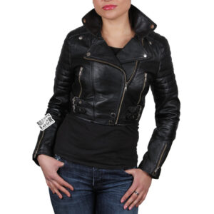 Women’s Cropped Leather Moto Biker Jacket – Brando Style Jacket Longtown