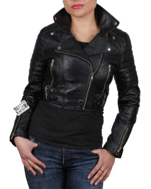 Women’s Cropped Leather Moto Biker Jacket – Brando Style Jacket Longtown