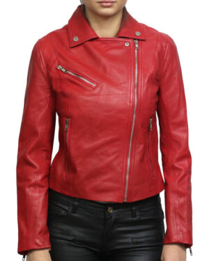 Women’s Smart Leather Biker Jacket – Elegant Moto Jacket Matlock - red